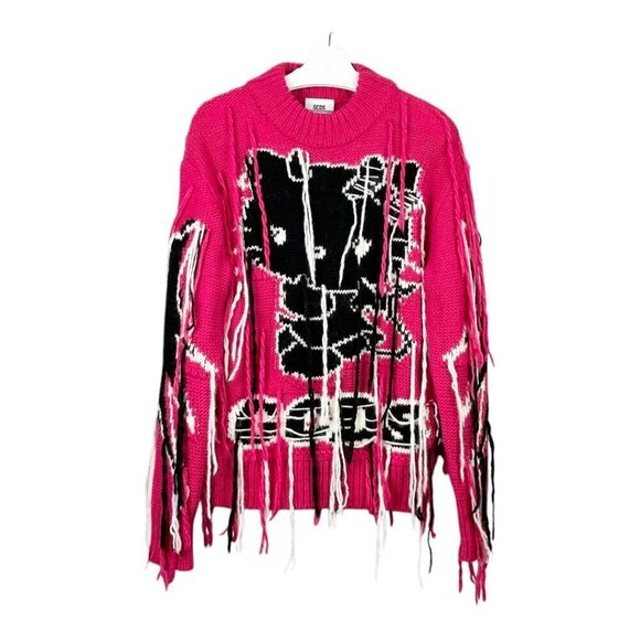 GCDS Red Distressed Hello Kitty Wool Alpaca Blend Sweater - Picture 2 of 12